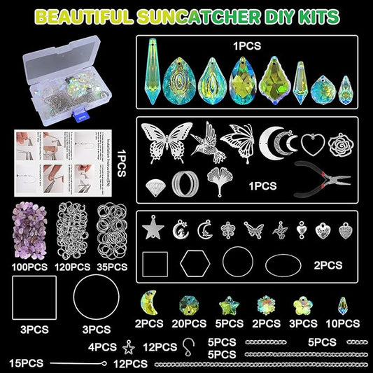 FACIACC 407 Pcs DIY Crystal Suncatcher, Sun Catchers Making Kits Craft with Hooks for Adults, Hanging Decorative with Chain Crystals Rainbow for Indoor Outdoor Garden Windows and Party Decor
