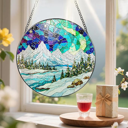 8-Inch Stained Glass Ornament, Stained Glass Window Hanging, Window Hanging Decor Suncatcher, Mountain Landscape Ornament | Holiday, Mother’s Day, Birthday | Gifts for Nature Lovers, Friend & Family