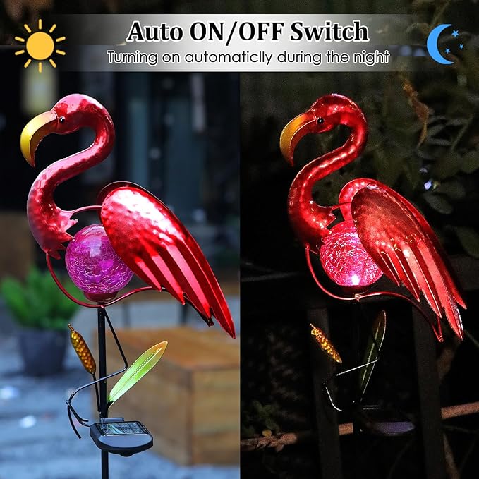 Starryfill Flamingo Solar Stake, 42inches Height Metal Flamingo Garden Decoration with LED Warm White Light for Gift Yard Pathway Patio Outdoor Lover