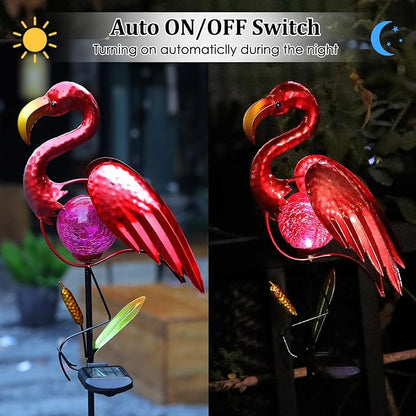 Starryfill Flamingo Solar Stake, 42inches Height Metal Flamingo Garden Decoration with LED Warm White Light for Gift Yard Pathway Patio Outdoor Lover