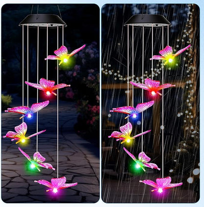 Retisee LED Solar Hanging Wind Chime, Outdoor Mobile Color Changing Light, Home Yard Garden Decoration Automatic Light Gift for Party Women Mom (Butterfly)
