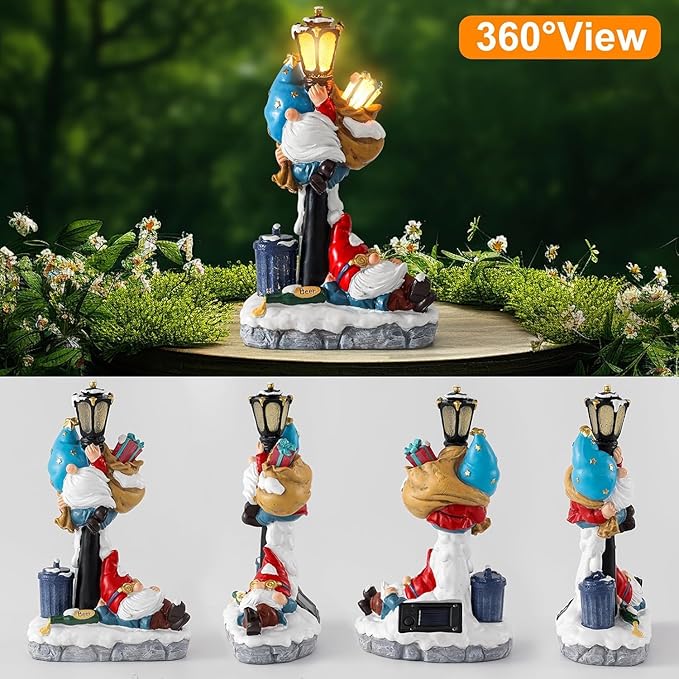 WINTS Solar Garden Gnome,Outdoor Gnome with Solar Lights Decor for Patio,Lawn,Yard,Balcony,Funny Gnomes Gifts for Women,Housewarming,Birthday