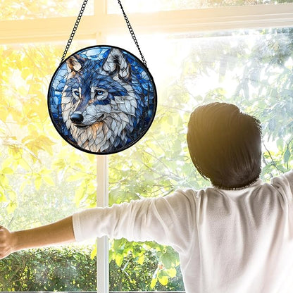 DASTOLL Stained Glass Window Hanging - Funny Wolf Suncatcher Ready to Hang Window Doors Home Decoration and Christmas, Mother's Day Birthday Gifts for Women, Men, and Mom 7.8x7.8 in