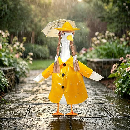 4 Pcs Porch Goose Raincoat with Wigs, Outfits and Clothes, Spring Summer Goose Statue Raincoat Costume, 23" Geese Statue Clothes for Patio Yard Lawn Outdoor Decor (Yellow)