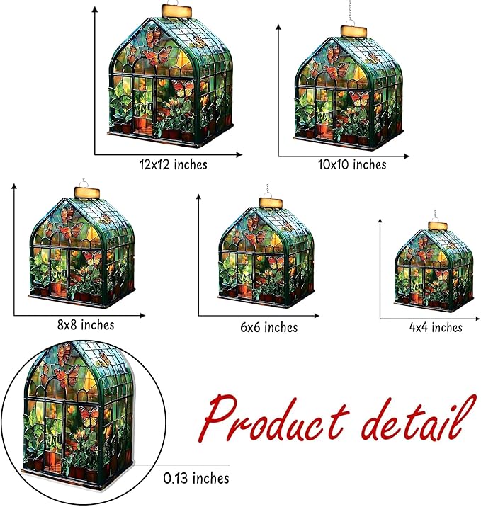 Greenhouse Acrylic Suncatcher, Boho Suncatchers for Window Hanging Ornament, Stained Glass Effect Indoor Outdoor Garden Decor for Nature Lover, Gifts for Mother's Day, Mom, Grandma, Wife, Women