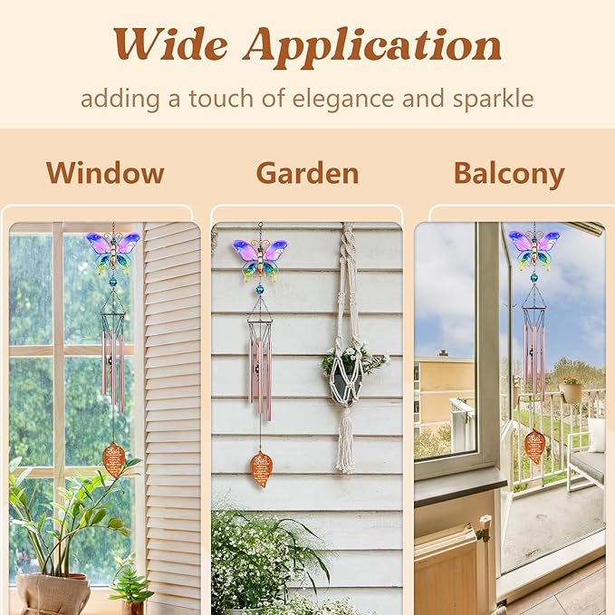 Butterfly Sympathy Wind Chimes,Memorial Gifts for Loss of Sister,Sympathy Gifts for Loss of Sister,Bereavement Condolence Remembrance Gift,Windchimes Outdoors