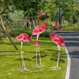 Outdoor Flamingo Garden Statues Set of 1/2/3, Metal Lawn Art Decorations with Rustproof Iron, Lifelike Tropical Bird Sculpture for Yard Patio Terrace Wedding Birthday Gift