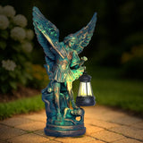 Solar San Miguel Arcangel Outdoor Garden Decor Statues 12.4" Solar St Michael the Archangel Satue for Yard Patio Lawn Porch Decorations Resin St Michael Figurine Religious Collection Sculptures Gifts