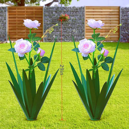 Homight Large Tequila Rustic Sculpture, Home Decor Hand Painted Metal Agave Garden Yard Statue, Outdoor Lawn Ornaments (2 Big Flowers)