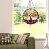 Tree of Life Stained Glass Window Hanging Suncatcher with Chain - 7.9" Outdoor/Indoor Art Decor for Home Garden, Wedding, Mother's, Thanksgiving, Valentine's & Christmas Ornaments Present