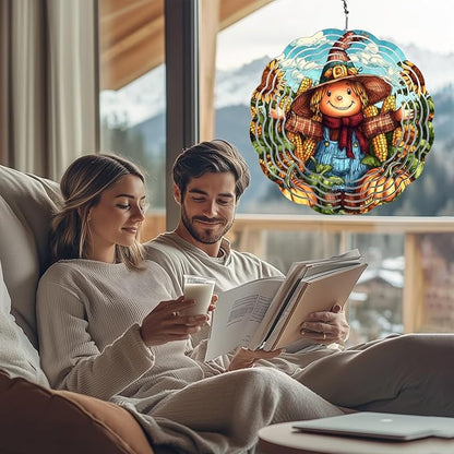 Pumpkin Scarecrow Wind Spinners Outdoor, Hanging Wind Spinner for Garden Decoration, 8 inch 3D Stainless Steel Metal Wind Sculpture for Indoor/Outdoor Decor