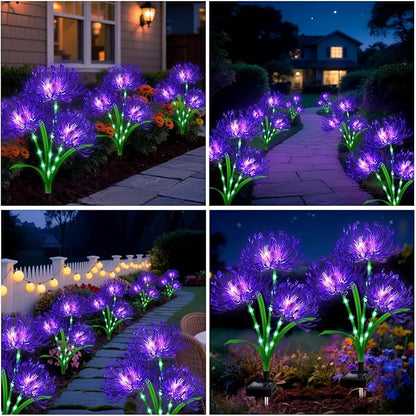 Solar Garden Flower Lights Outdoor, 4 Pack Purple Spider Lily Solar Lights with Glowing Stems, IP65 Waterproof LED Yard Decor for Patio Lawn Pathway,Gifts for Women Mom Grandma