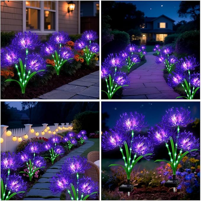 Solar Garden Flower Lights Outdoor, 6 Pack Purple Spider Lily Solar Lights with Glowing Stems, IP65 Waterproof LED Yard Decor for Patio Lawn Pathway,Gifts for Women Mom Grandma