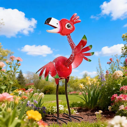 Natelf Metal Flamingo Garden Statue, Whimsical Pink Bird Flamingo Sculpture Decor Yard Art for Outdoor Yard Porch Patio Backyard Porch Decorations 21.46''