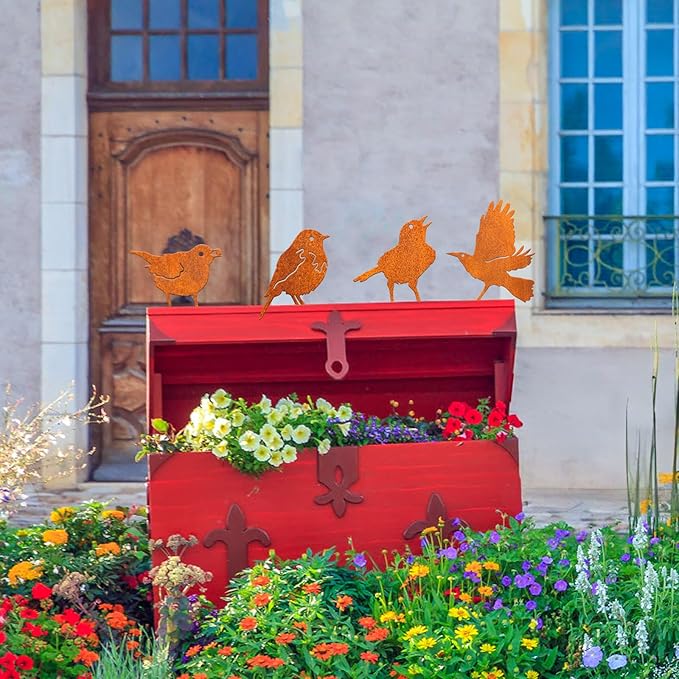 Rusty Bird Silhouette with Rusty Patina Birds Decoration Lifelike Metal Birds Garden Ornaments Silhouette Simulation Bird Figurine Rustic Outdoor Patio Yard Adornment, general