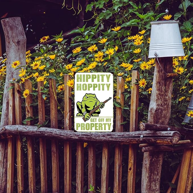 Funny No Trespassing Sign, Metal Warning Tin Signs, Hippity Hoppity Get Off My Property, Yard Sign Garage Farm Garden Wall Decor Sign Plaque Outdoor for Home Fence 8 X 12 Inches