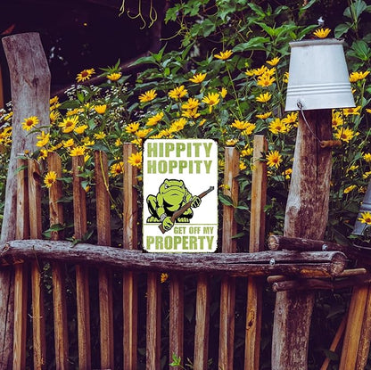 Funny No Trespassing Sign, Metal Warning Tin Signs, Hippity Hoppity Get Off My Property, Yard Sign Garage Farm Garden Wall Decor Sign Plaque Outdoor for Home Fence 8 X 12 Inches
