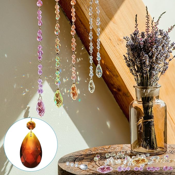 PATIKIL Teardrop Crystal Chandelier, 5 Pack 135mm Length Prisms Part Dark Amber