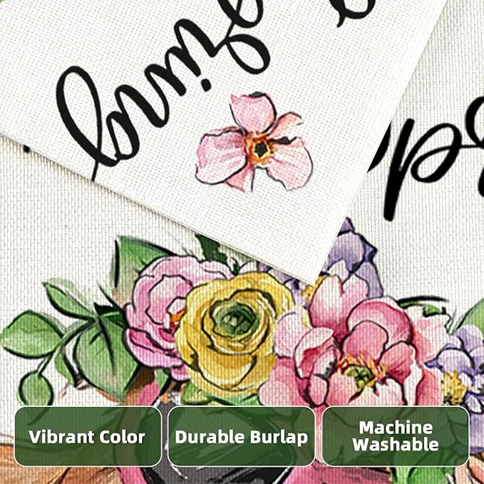 Hello Spring Garden Flags for Outside 12x18 Inch Double Sided, Dog with Flowers Hat Small Yard Decoration, Seasonal Summer Anniversary Wedding Decor for Farmhouse Holiday Outdoor