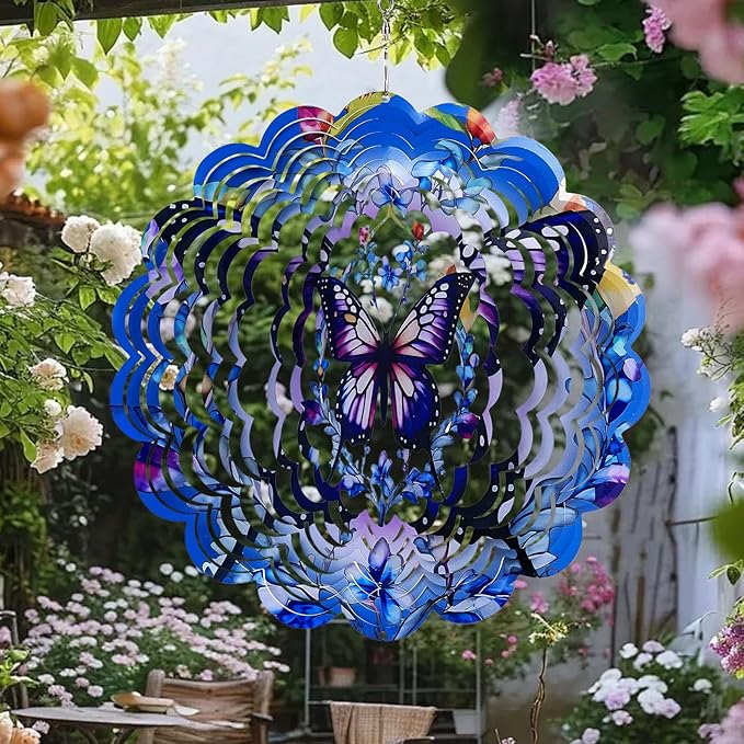 Wind Spinners Outdoor Butterfly，3D Wind Spinner Birthday Gifts for Women Mom Wife Grandma,12 inch Hanging Wind Sculptures Wind Spinner for Yard and Garden