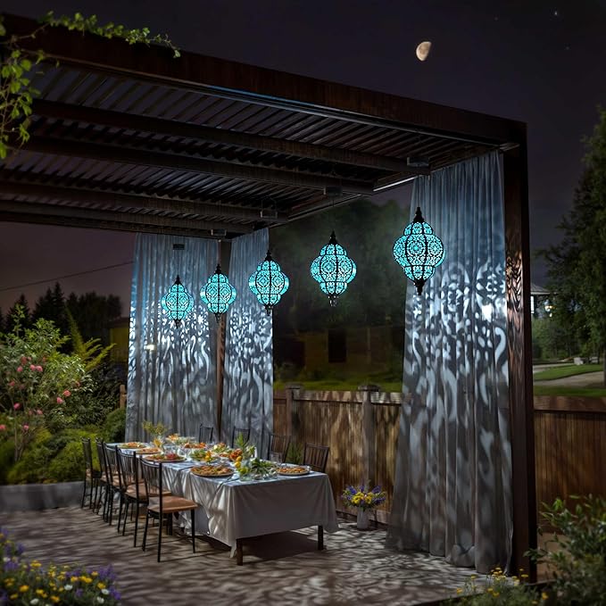 Hapjoy Hanging Solar Lights Outdoor Garden Decor Solar Lantern Waterproof Plastic Moroccan Outdoor Decorations for Patio Pathway Yard Backyard Garden Decorative (1, Black)