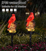 Cardinal Decor Solar Garden Decor Waterproof Red Bird Figurine Solar Stake Lights for Outside Yard Patio Lawn Porch Cemetery