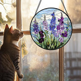 Stained Glass Window Hanging - Blue Purple Delphinium Suncatcher for Door Garden Home Decor Birth Flower Sun Catcher Birthday for Friend Lovers Women Mom Nana 7.8 in
