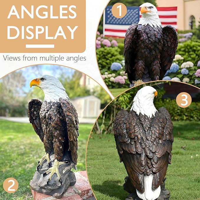 24" Bald Eagle Statue for Garden, Outdoor Sculpture, Animal Decor for Yard Porch Entryway Patio Living Room (Large, Bald Eagle)