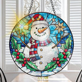 VAIIEYO Christmas Sun Catcher Stained Glass Window Hanging Ornament, Handmade Sun Catcher Snowman Decoration with Hooks for Window Garden Home, Christmas & Birthday Housewarming Gift (7.8 inch)