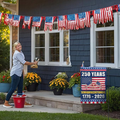 250th Anniversary America USA Garden Flag for Outside, Crossed Flags Semiquincentennial 250 Years 1776-2026 Patriotic Double-Sided Waterproof Yard Flag 12x18 Inch for 4th of July Memorial Day Decor