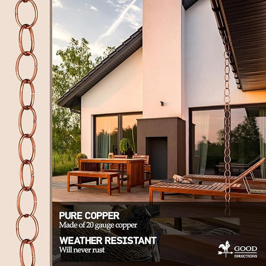Good Directions 485P-8 Chain Link Rain Chain 8-1/2 Feet Long, 12 Large Figures, 100% Pure Copper