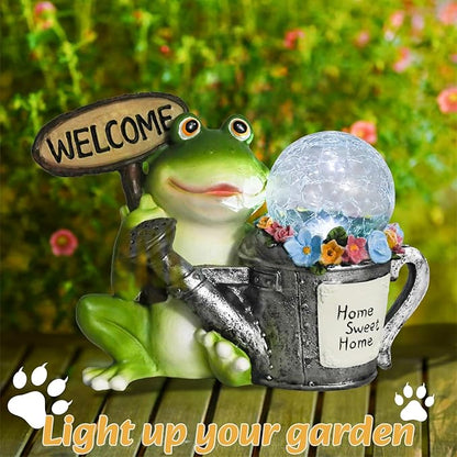 Solar Garden Outdoor Statues Frog Statues with Solar Light, Outdoor Mushroom Frog Figurines Decorations Yard Decor for Patio Balcony Lawn Ornament, Unique Housewarming Gifts for Women