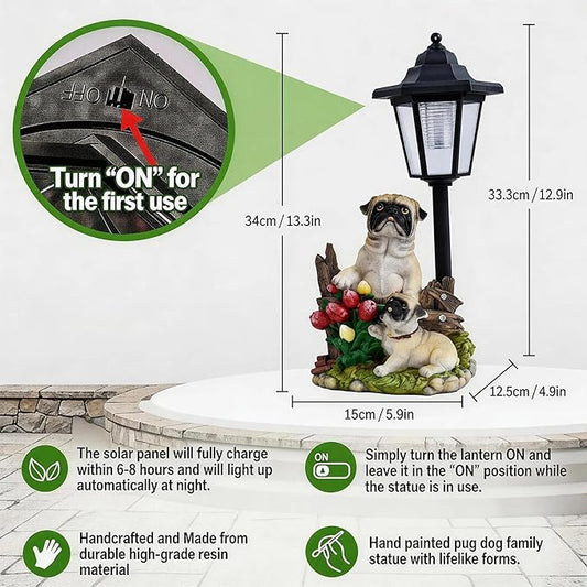 Pug Dog Solar Lights Outdoor Garden Decor Waterproof Resin Dog Statues Yard Art Gifts Patio Lawn Pathway