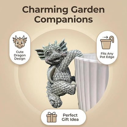 4-Piece Dragon Statue Set for Outdoor Decor Hanging & Climbing Dragon Figurines, Resin Pot Hugger Sculpture for Planters & Vases, Lawn Patio Yard Ornaments and Dragon Decorations