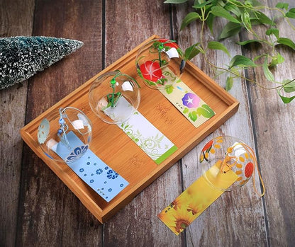 Falytemow Japanese Wind Chimes Romantic Flowers Small Wind Bells Handmade Glass Japanese Style Pendant for Birthday Present Home Decors (Morning Glory, Hibiscus, Sunflower, Willow, 8 cm)