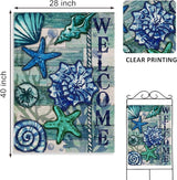 Home Decorative Welcome Summer Coastal House Flag, Nautical Beach Garden Yard Tropical Conch Starfish Shells Outside Decoration, Blue Ocean Sea Outdoor Large Decor Double Sided 28x40