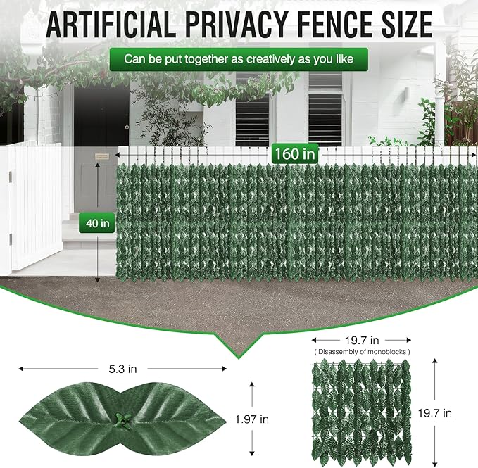GEIGUIWA160x40inch Artificial Ivy Privacy Fence Wall Screen - Faux Greenery Backdrop Ivy Vine Leaf Hedges Fence Panels for Patio, Balcony, Garden, Backyard Indoor Outdoor Decor