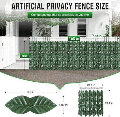 GEIGUIWA160x40inch Artificial Ivy Privacy Fence Wall Screen - Faux Greenery Backdrop Ivy Vine Leaf Hedges Fence Panels for Patio, Balcony, Garden, Backyard Indoor Outdoor Decor