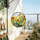 Stained Glass Window Hanging, Sunflowers Suncatcher 7.8 in Sun Catcher Glass Panel Boho Wall Art Decor with Chain Diamond Glass Panel Hangings Scenery Sun Catchers Decor for Lover Couple Mom
