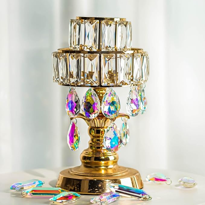 HDCRYSTALGIFTS 12 Pieces 50mm Crystal Prisms Chandelier Colorful Bauhinia Ornament Pendants Rainbow Maker Hanging Prisms for Wedding Party Christams Tree Garlands Decoration DIY Jewelry