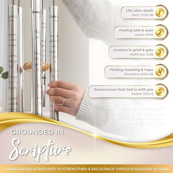 Living Hope Christian Memorial Wind Chimes for Loss of Loved One - Beautifully Packaged Sympathy Wind Chimes for Outside with Sympathy Card & Floral Keepsake - Religious Memorial Gifts for Loss (32")