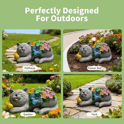 Solar Garden Outdoor Statues Cat Figurine Lights - Yard Decorations for Patio,Balcony,Lawn Ornaments - Unique Housewarming and Birthdays Gifts for Mom Women