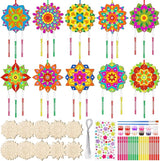 JellyArch 30 Pack Spring Mandala Wind Chime Making Crafts Kit for Adults, Make Your Own Wind Chime Bulk Wooden Hanging Ornaments for DIY Activity Birthday Summer Decoration