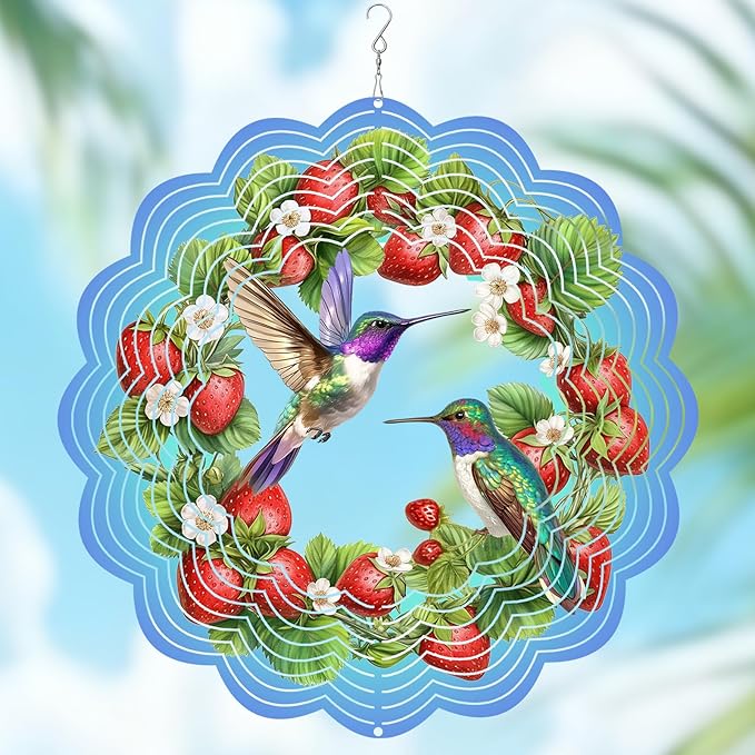 Wazzio Hummingbird Wind Spinner 12" Metal, Hummingbird Gifts for Women Men Mom Wife Grandma, Outdoor Indoor Hanging Ornament for Garden Porch Backyard, Gift for Birthday Thanksgiving Christmas