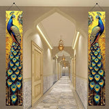 Peacock Porch Banners 180x30 CM Elegant Golden Peacock Decorations Hanging Door Signs Outdoor Home Decor Entryway Welcome Banner for Porch Patio Garden Party