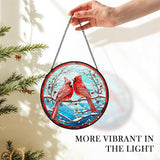 Cardinal Suncatcher Stained Glass Window Hanging Decor, Winter Christmas Cardinal Stained Glass Wall Decor, Christmas Bird Lawn Garden Sun Catchers Indoor Window Hanging Wall Art, 7.9x7.9In
