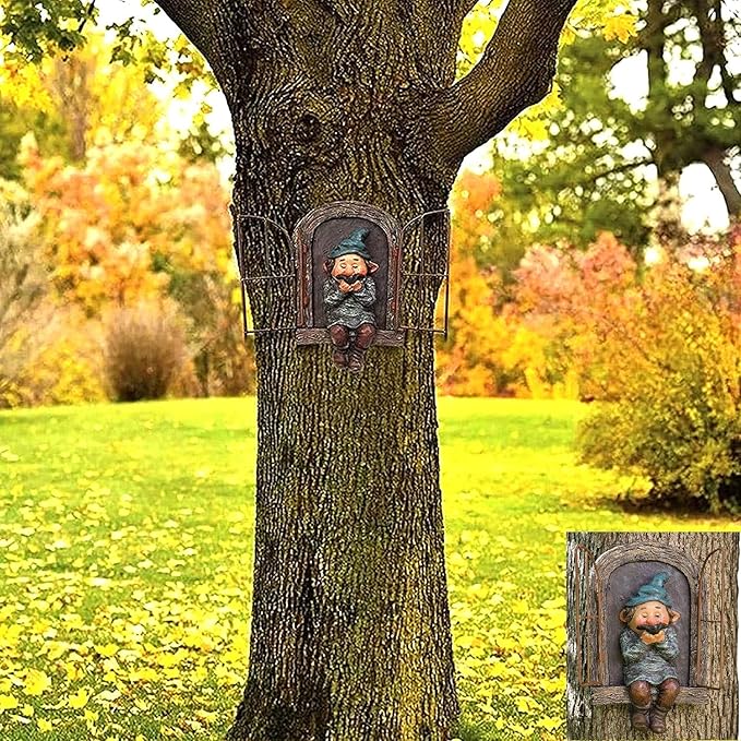 vomiceak Whimsical Fairy Garden Gnome Statue, Tree Faces Decor Outdoor -5.9 Inch, Funny Garden Tree Decoration,Ideal Patio Yard Lawn Porch Decoration