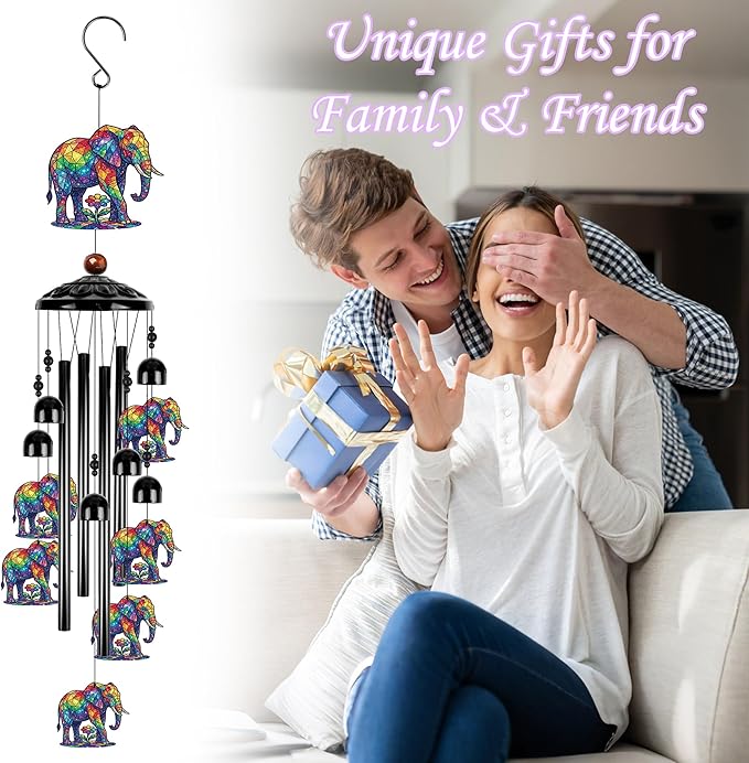 Mothers Day Elephant Gifts for Women, Colorful Elephant Wind Chimes for Outside, Outdoor Windchime for Home Garden Patio Porch Yard Decor