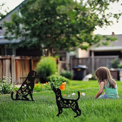 Flohuaer 2PCS Dog Metal Garden Stakes Decorative Labrador Gifts for Women/Men/Dog Lovers Black Animal Silhouette Statues for Outside Yard Art Outdoor Patio Lawn Ornaments Garden Decorations
