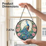 TNUW Peacock Flower Stained Glass Window Hanging, Peacock Decor Sun Catchers Indoor Window Glass Round Wall Art Decor, Bird Floral Wall Hanging Decorations, 7.9＂x7.9＂Suncatchers